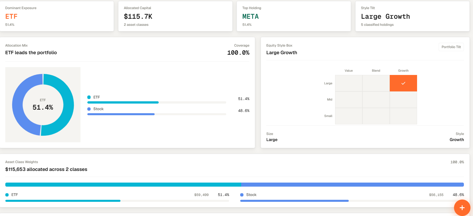 Genesis Risk Monitor portfolio allocation workspace with asset mix and style exposure analysis